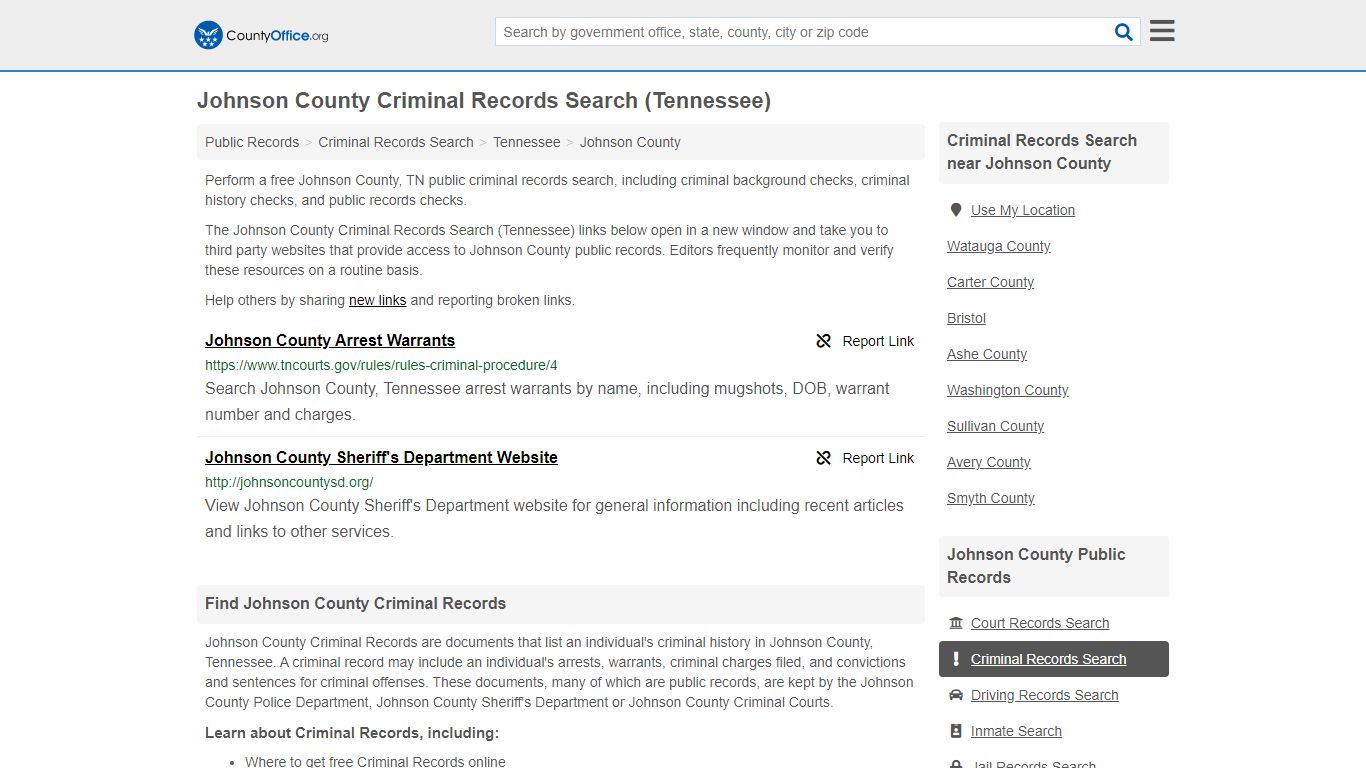 Criminal Records Search - Johnson County, TN (Arrests ...